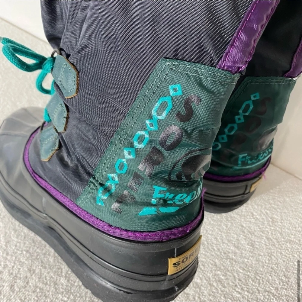 Vintage 90s Sorel Black Purple Teal Freestyle Sport Winter Snow Boots 11 - Picture 13 of 16